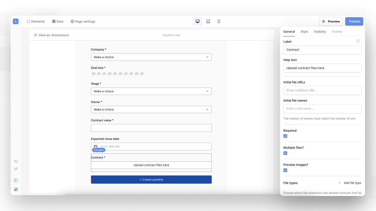 File input element for Application Builder